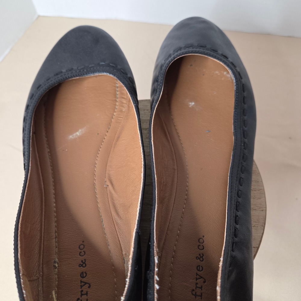 Frye & Co Womens Black Leather Whipstitch Round Toe Ballet Flats Shoes Size 8.5 - Picture 5 of 15